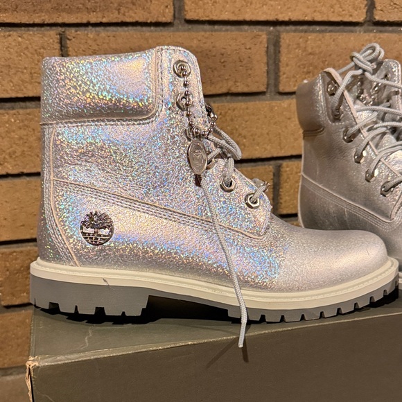Timberland Iridescent Silver Boots RAREđź©¶ - Picture 11 of 13